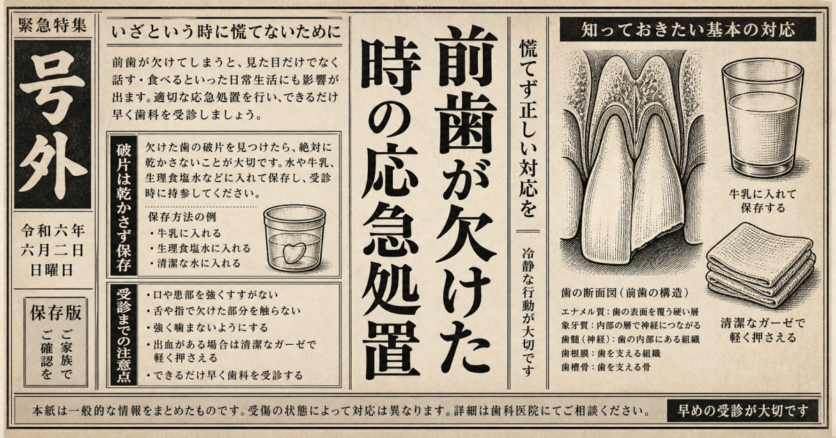 前歯が欠けた時の応急処置と保存法｜受診までの注意点となごみ歯科