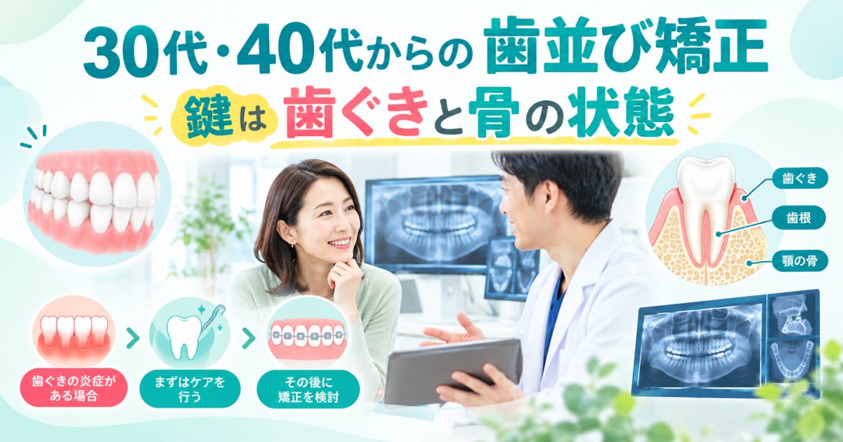30代や40代の歯並び矯正は遅いわけではなく歯ぐきや骨の状態が鍵